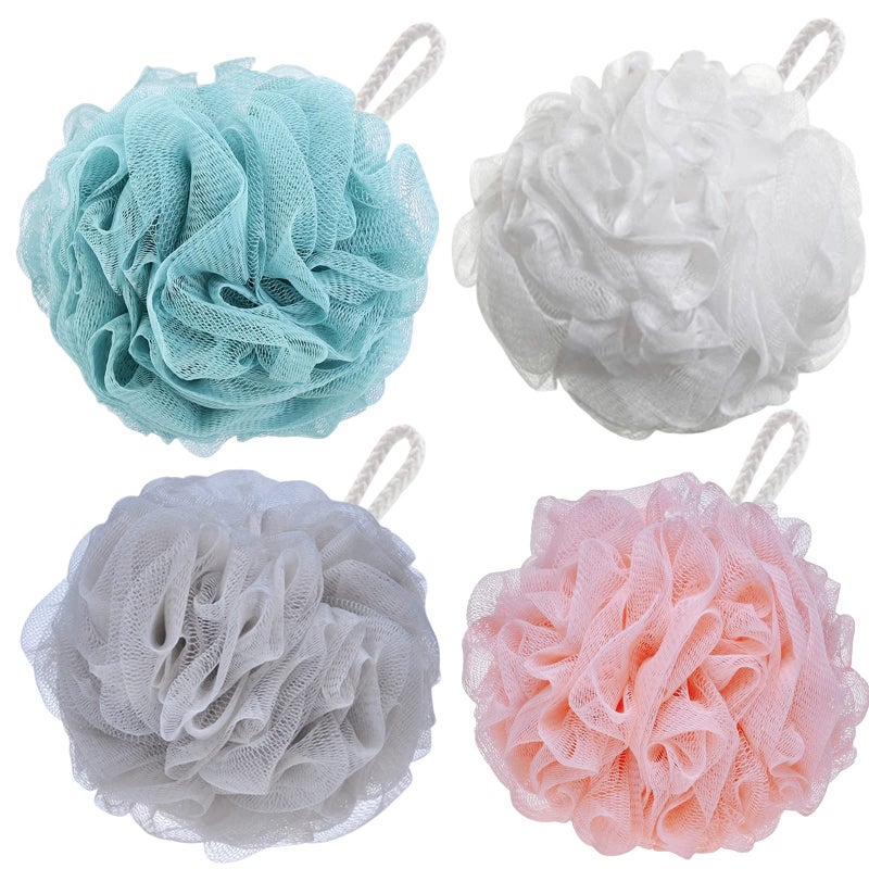 BTYMS 4 Pieces Shower Pouf Loofah Sponge 75g/pc Large Bath Loofahs Shower Scrunchies Bath Sponges for Body - Image 1